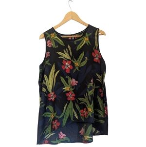 Woman's Mario Serrani Floral Sleeveless Flowy Women's Top-Black/Red- Size Large